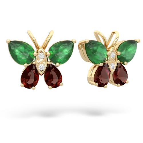 emerald-garnet butterfly earrings