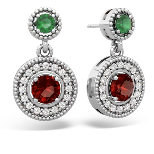 emerald-garnet halo earrings