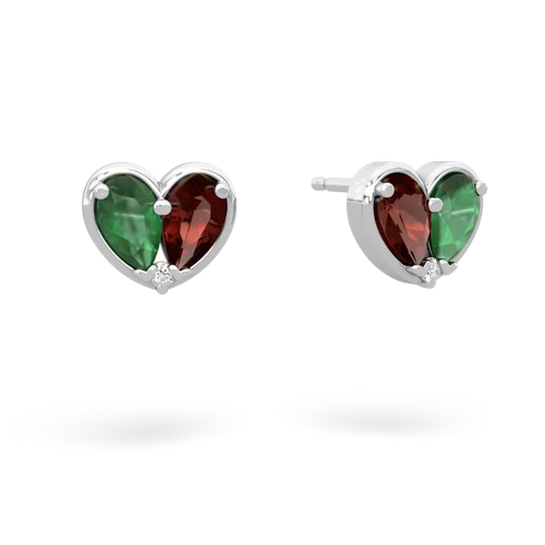 emerald-garnet one heart earrings