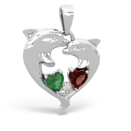 emerald-garnet dolphins pendant