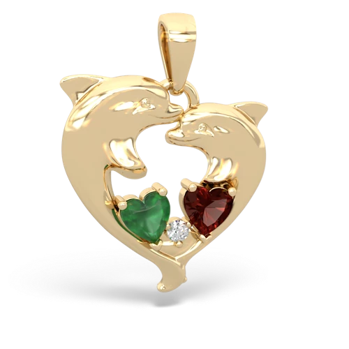 emerald-garnet dolphins pendant
