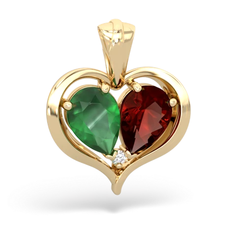 emerald-garnet half heart whole pendant