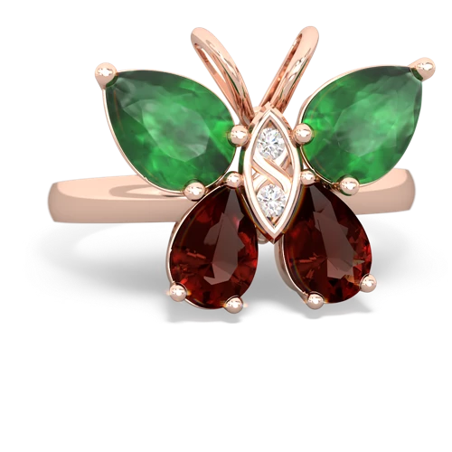 emerald-garnet butterfly ring