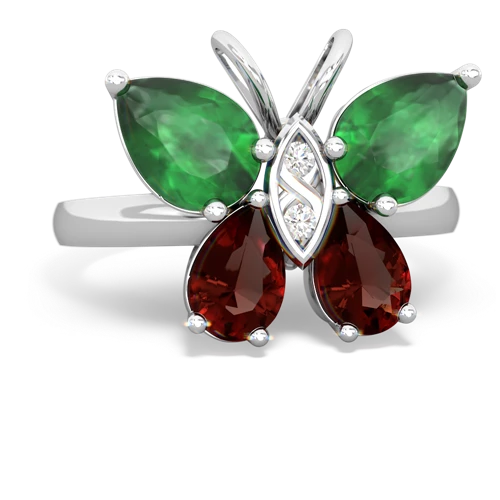 emerald-garnet butterfly ring