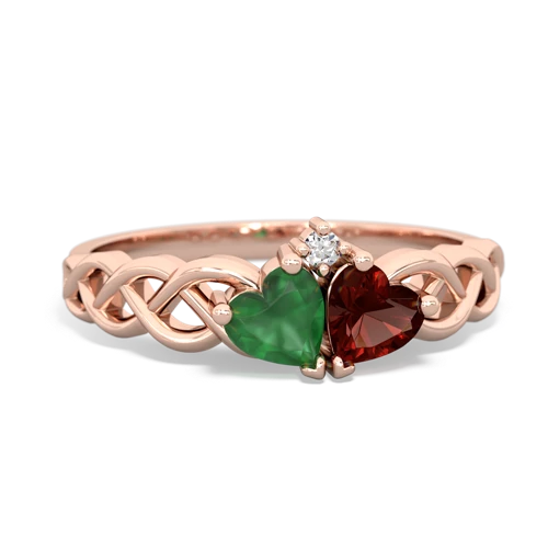 emerald-garnet celtic braid ring