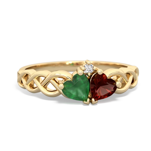 emerald-garnet celtic braid ring