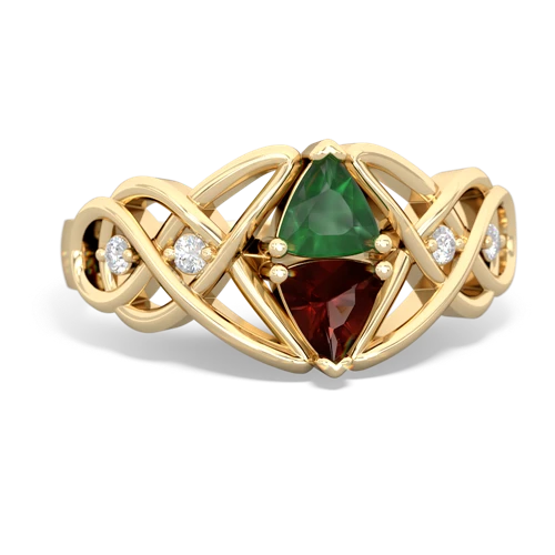 emerald-garnet celtic knot ring