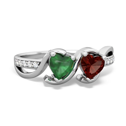 emerald-garnet double heart ring