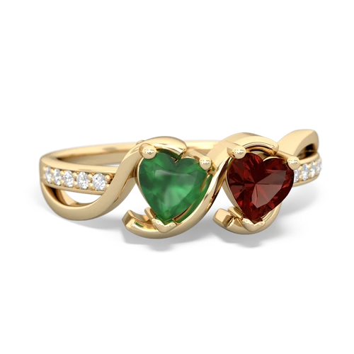 emerald-garnet double heart ring