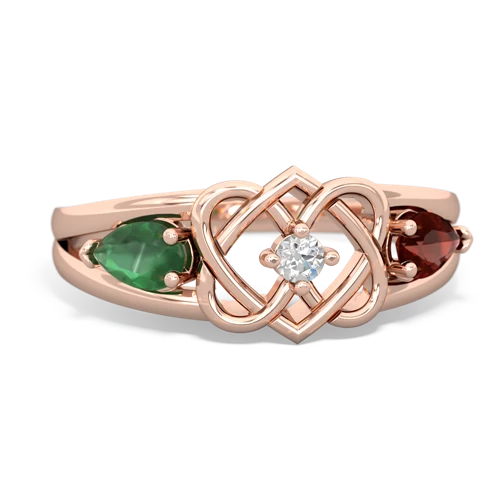 emerald-garnet double heart ring