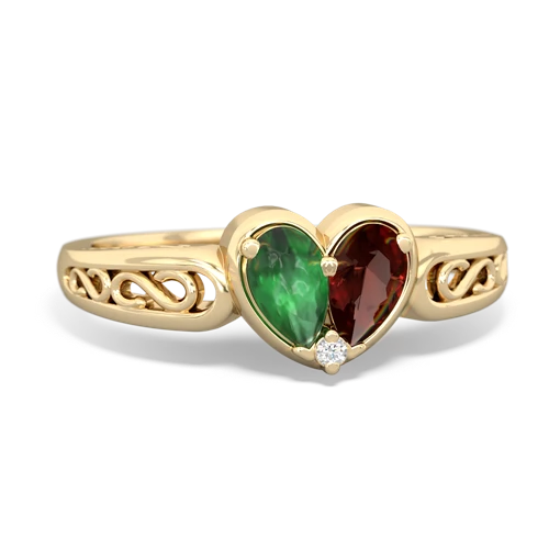 emerald-garnet filligree ring