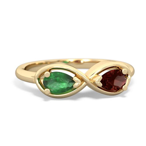 emerald-garnet infinity ring