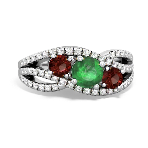 emerald-garnet three stone pave ring