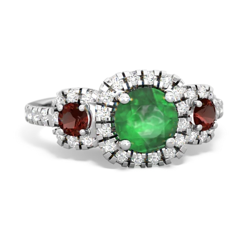 emerald-garnet three stone regal ring