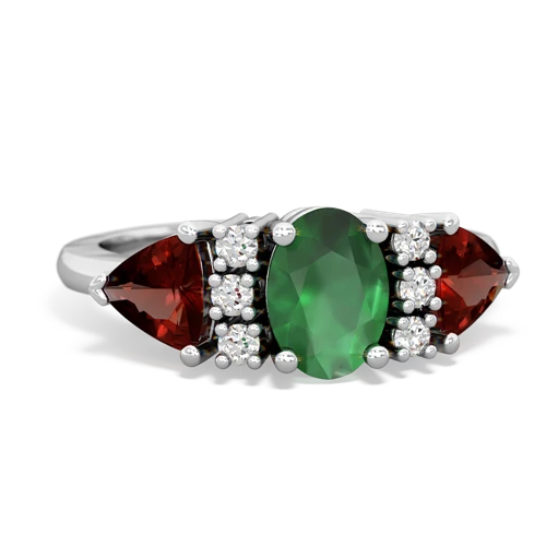 Emerald Genuine Emerald with Genuine Garnet and Lab Created Emerald Antique Style Three Stone ring Ring
