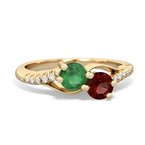 emerald-garnet two stone infinity ring