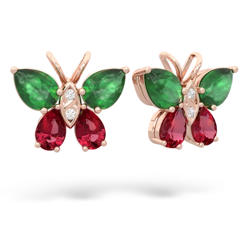 emerald-lab ruby butterfly earrings