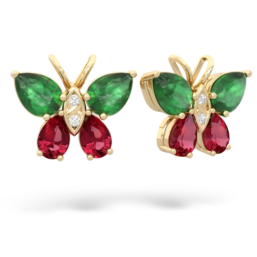 emerald-lab ruby butterfly earrings