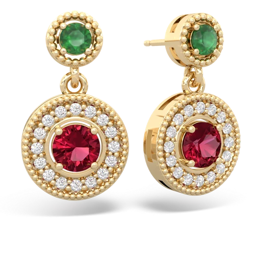 emerald-lab ruby halo earrings