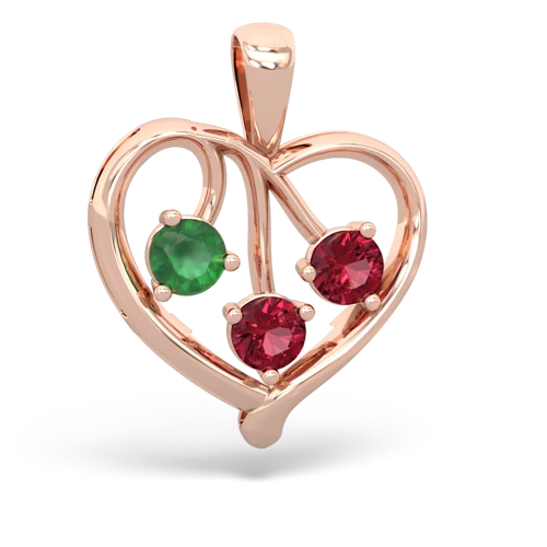 Emerald Genuine Emerald with Lab Created Ruby and Genuine Opal Glowing Heart pendant Pendant