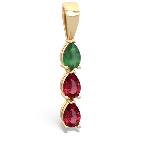 emerald-lab ruby three stone pendant