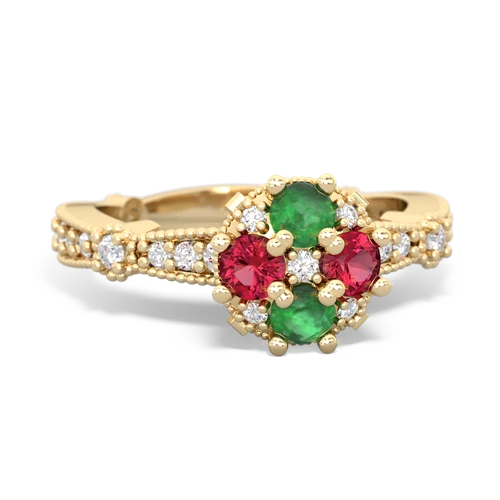 emerald-lab ruby art deco engagement ring