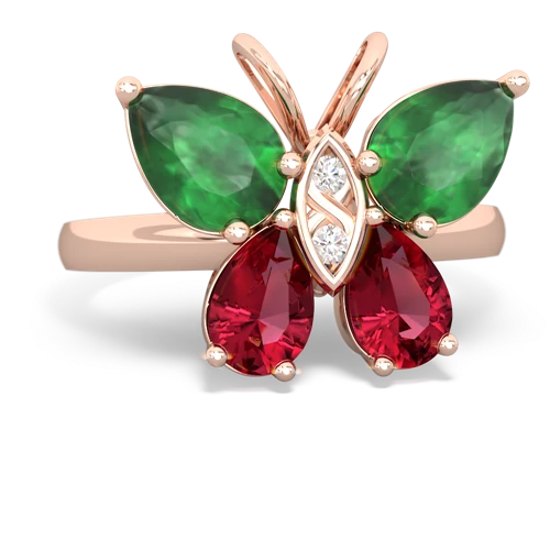 emerald-lab ruby butterfly ring