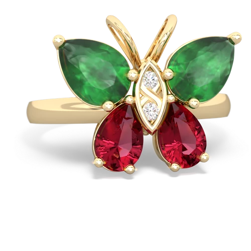 emerald-lab ruby butterfly ring