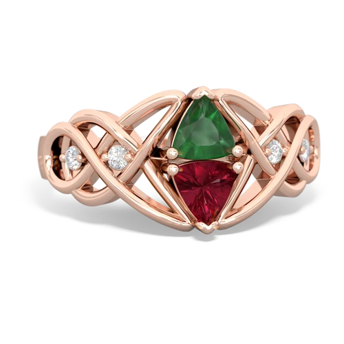 emerald-lab ruby celtic knot ring