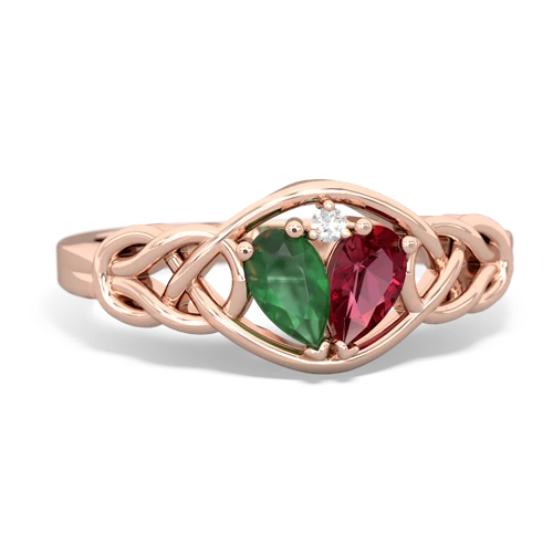 emerald-lab ruby celtic knot ring