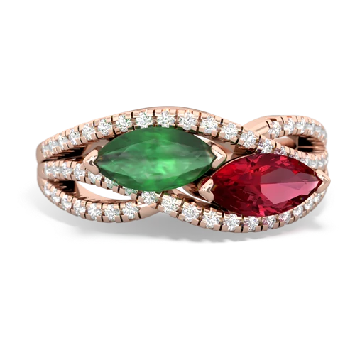 emerald-lab ruby double heart ring