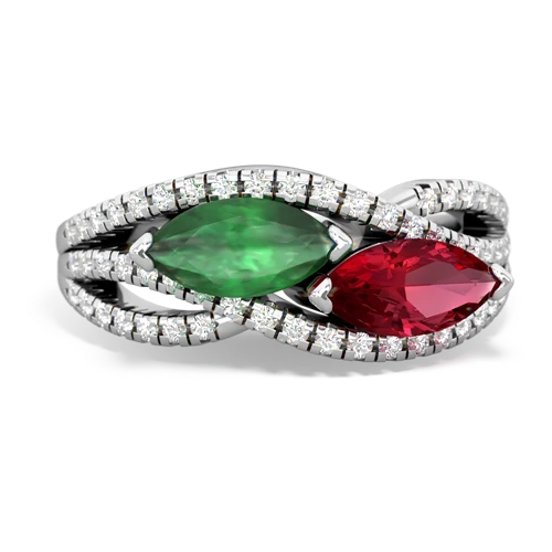 emerald-lab ruby double heart ring