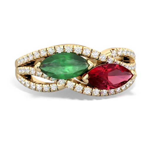 emerald-lab ruby double heart ring