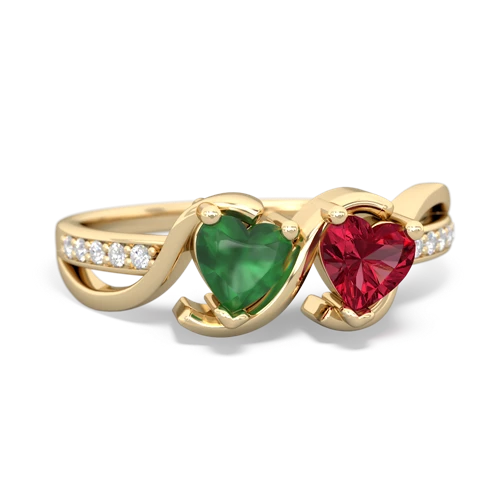 emerald-lab ruby double heart ring