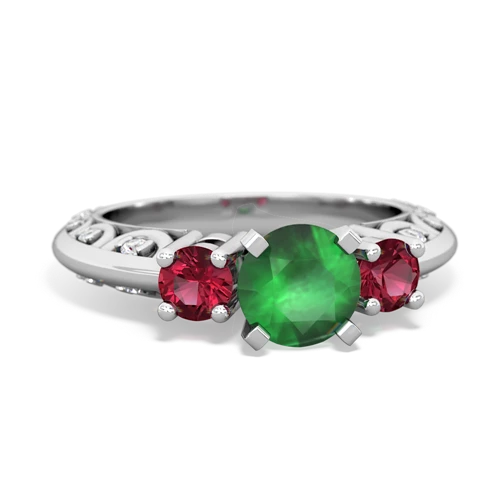 emerald-lab ruby engagement ring