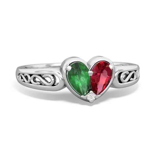emerald-lab ruby filligree ring