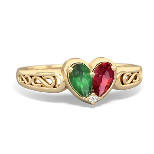 emerald-lab ruby filligree ring