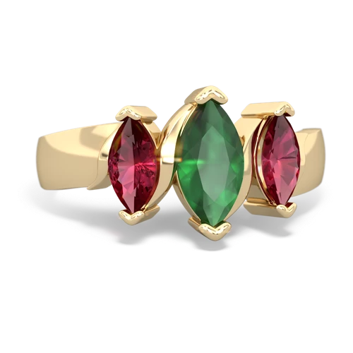 Emerald Genuine Emerald with Lab Created Ruby and Lab Created Alexandrite Three Peeks ring Ring