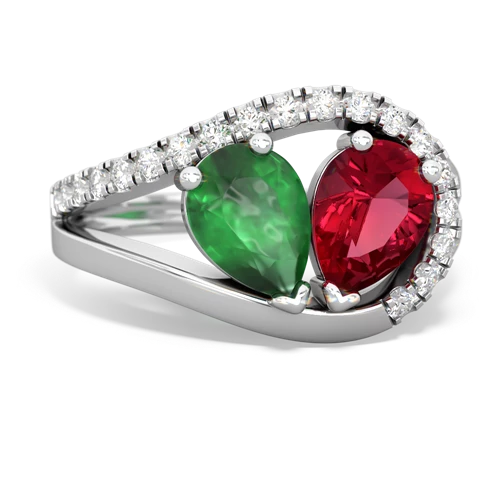 emerald-lab ruby pave heart ring