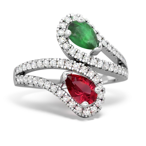 emerald-lab ruby pave swirls ring