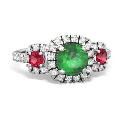 emerald-lab ruby three stone regal ring