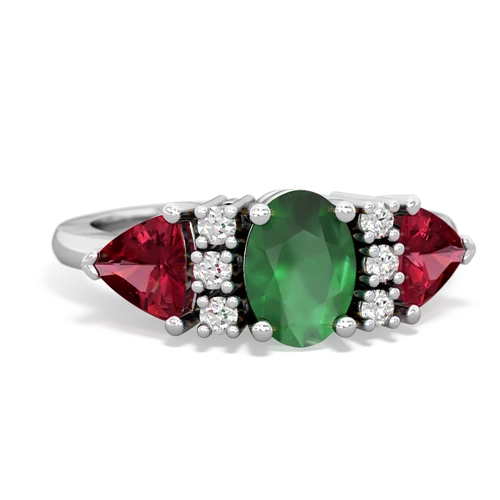 Emerald Genuine Emerald with Lab Created Ruby and Genuine Opal Antique Style Three Stone ring Ring