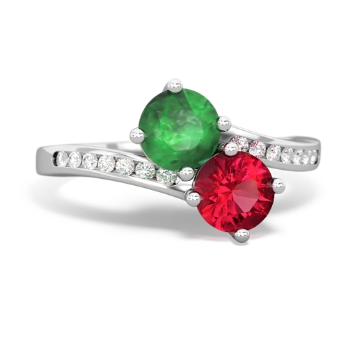 emerald-lab ruby two stone channel ring
