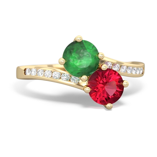 emerald-lab ruby two stone channel ring