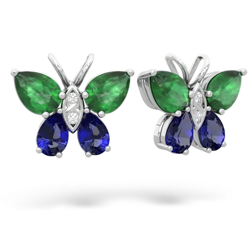 emerald-lab sapphire butterfly earrings