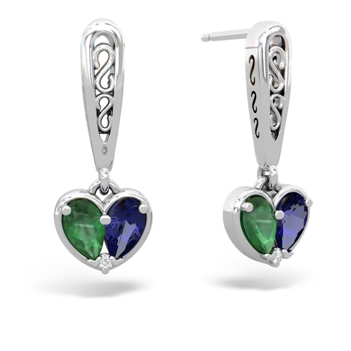 emerald-lab sapphire filligree earrings