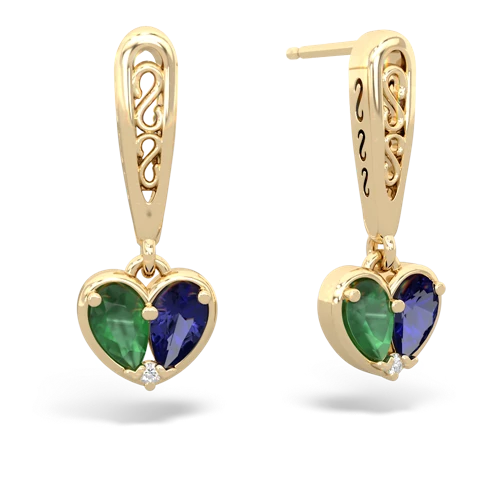 emerald-lab sapphire filligree earrings