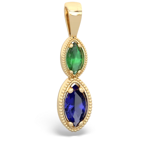 Emerald Genuine Emerald with Lab Created Sapphire Antique-style Halo pendant Pendant