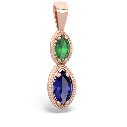 emerald-lab sapphire antique milgrain pendant