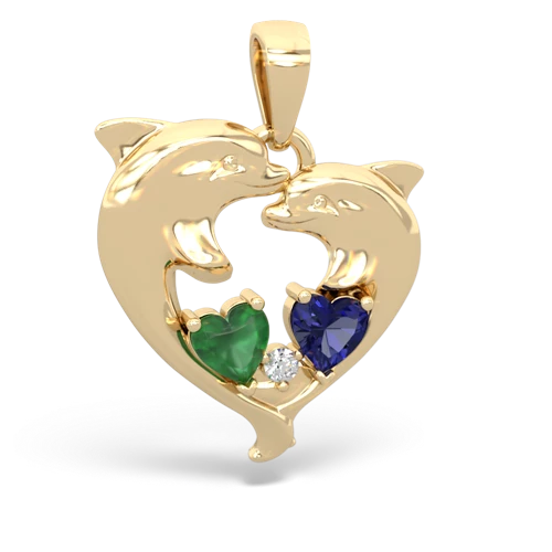 Emerald Genuine Emerald with Lab Created Sapphire Dolphin Heart pendant Pendant